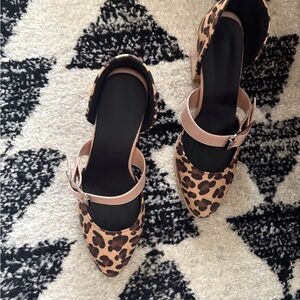 Leopard Print Women's Shoes with Pink Strap